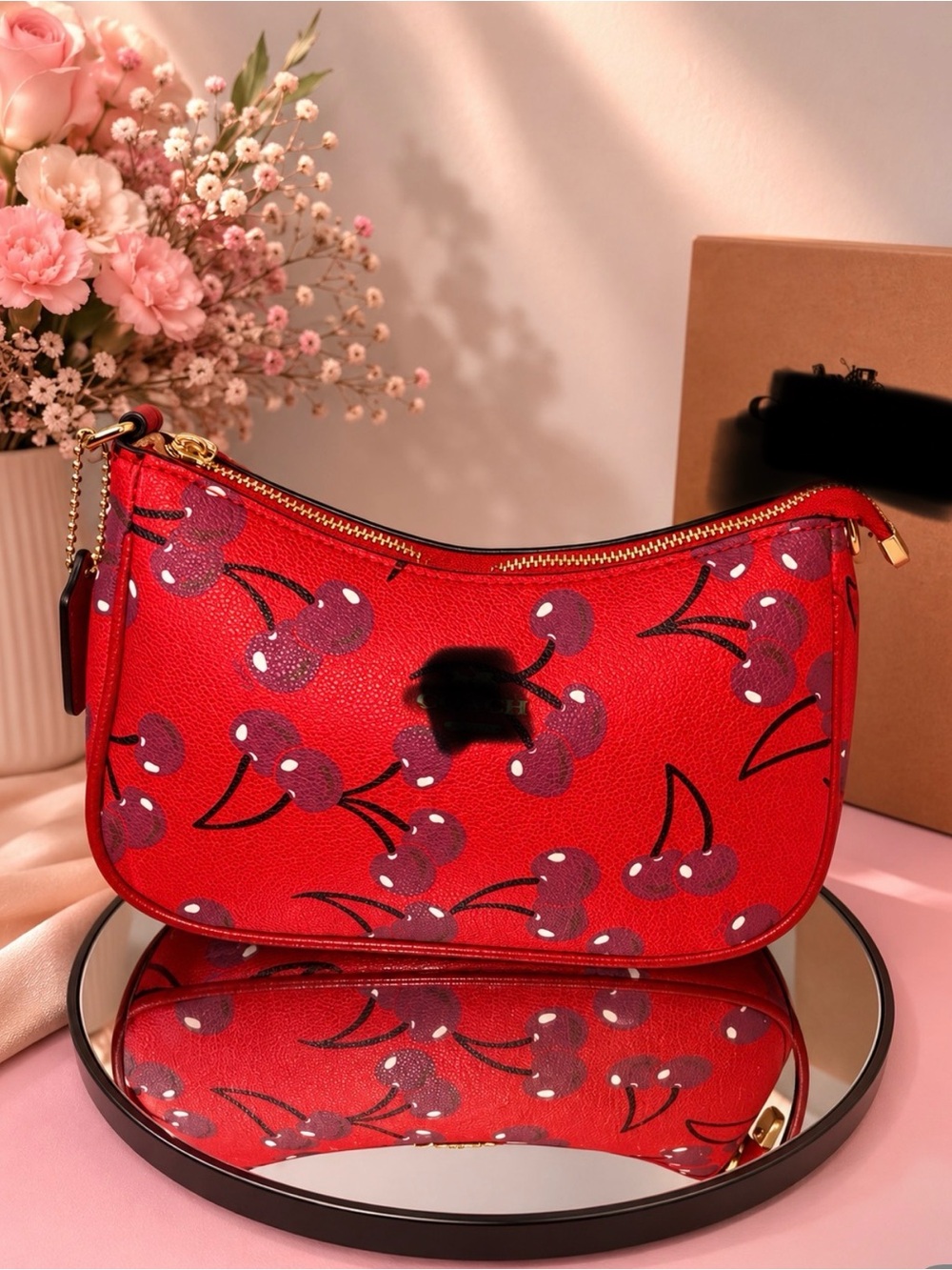 Red Cherry Print Shoulder Bag - Women